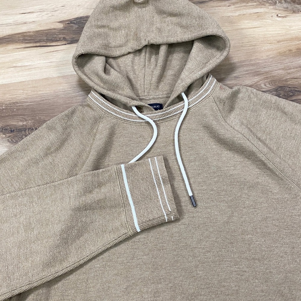 Banana Republic Hoodie Mens XL Minimalist Cotton Blend Ribbed Relaxed Tan Casual